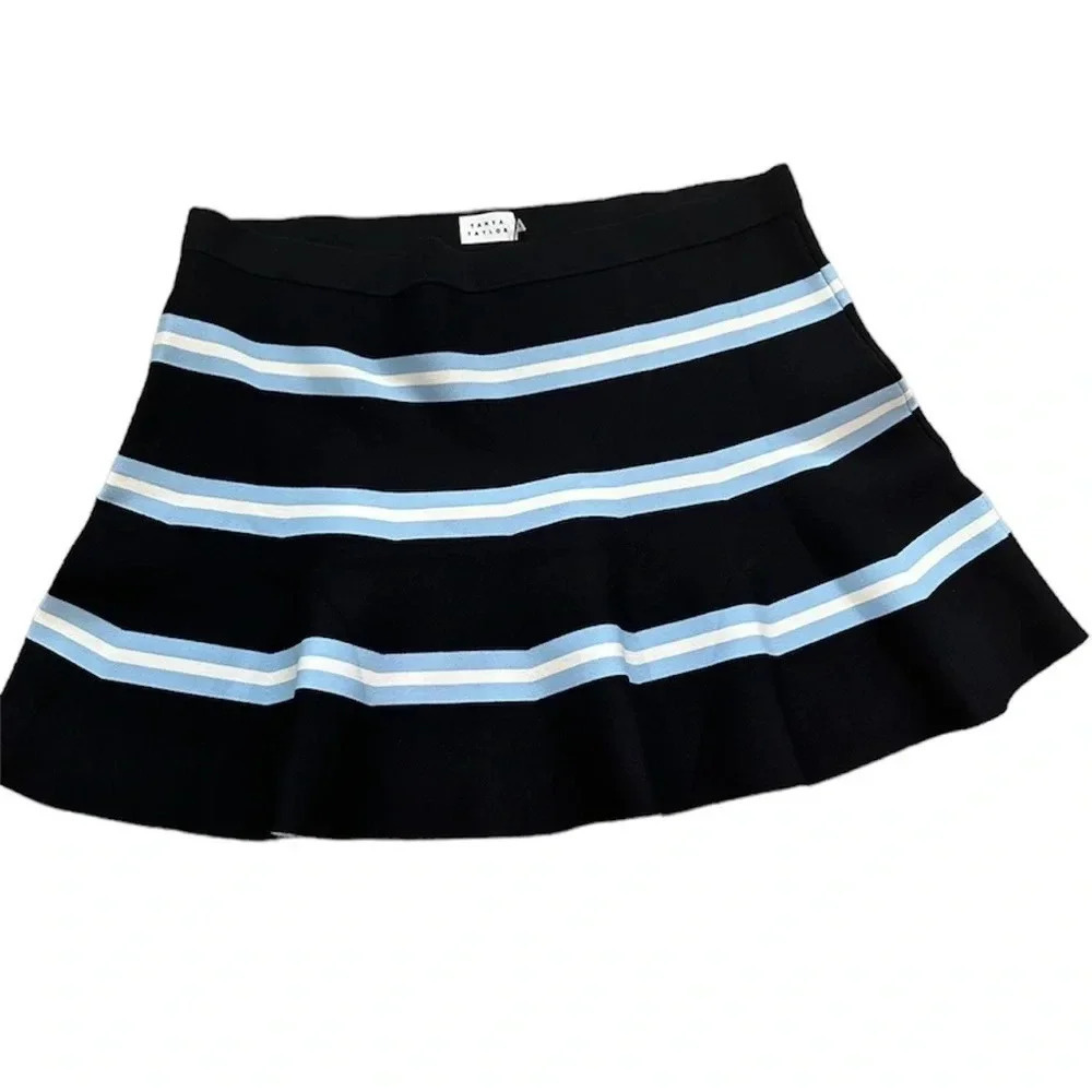 Tanya Taylor Women’s Rivka Striped Flared Black & Blue Miniskirt Size 3X NWT   N